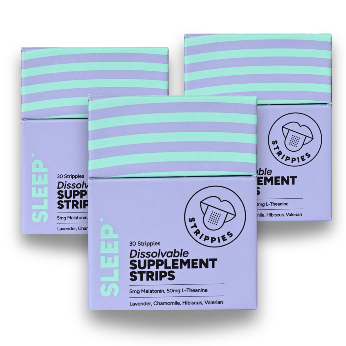 STRIPPIES Dissolvable Sleep Strips – Fast-Acting Melatonin 5mg with L-Theanine, Lavender, Chamomile, Hibiscus & Valerian – Natural Cranberry Flavor – 90 Strips