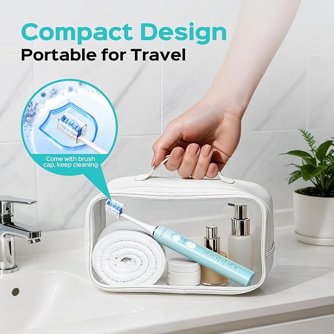 COSLUS Sonic Electric Toothbrush for Adults & Kids: 3 Intensities & 5 Modes Gum-Friendly for Deep Cleaning & Whitening - 2 Types of Heads for Family, Sensitive Teeth, Braces, Travel Home, Green, 1PC