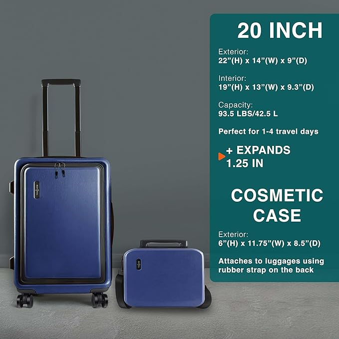 TRAVELARIM Luggage Sets 3 Piece, 20 Inch Carry on Luggage and 24 Inch Suitcases with Wheels Spinner, Durable Hard Shell Suitcase Set, Expandable Travel Suitcase, Navy