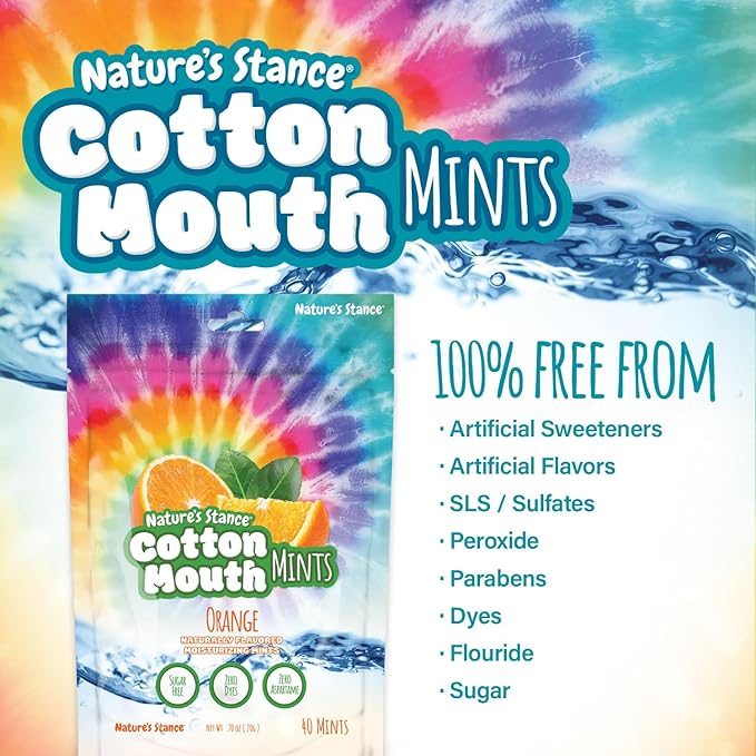 Nature’s Stance Cotton Mouth Xylitol Mints, Dry Mouth Lozenges Sugar Free, Mouth-Watering Mints - Stimulates Saliva & Freshens Breath, 40 Count (Orange)