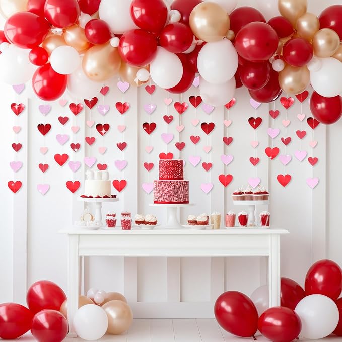 10 Pack 130ft Pink Burgundy-red Heart Party Garland Asymmetrical Love Hanging Banners for Wedding Decorations Mothers Day Bachelorette Bridal Shower Engagement