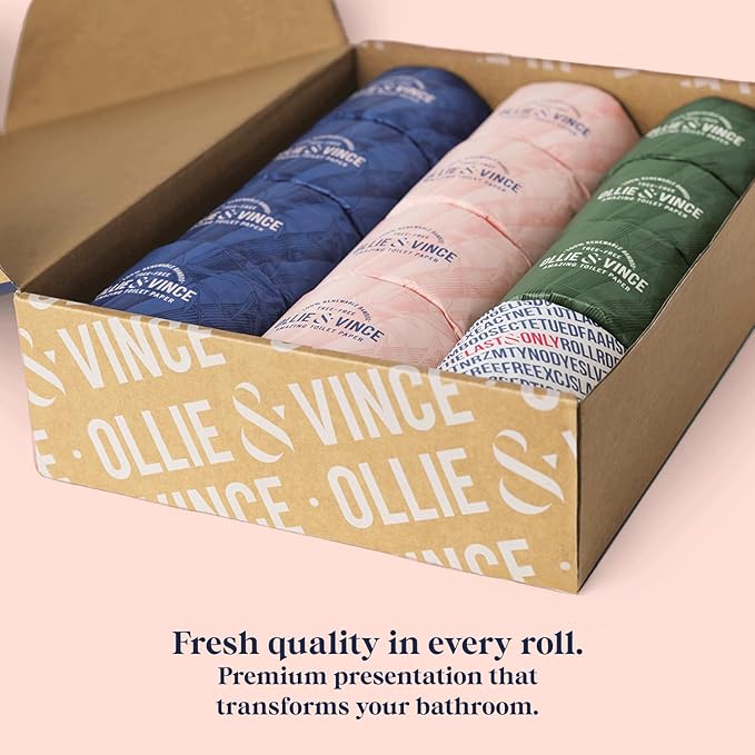 Ollie & Vince Bamboo Toilet Paper | Sustainable, Eco-Friendly, Plastic-Free & Tree-Free, Organic | 24 Rolls, 3-Ply, Soft, Strong & Septic Safe, Unscented | Premium Bathroom Tissue