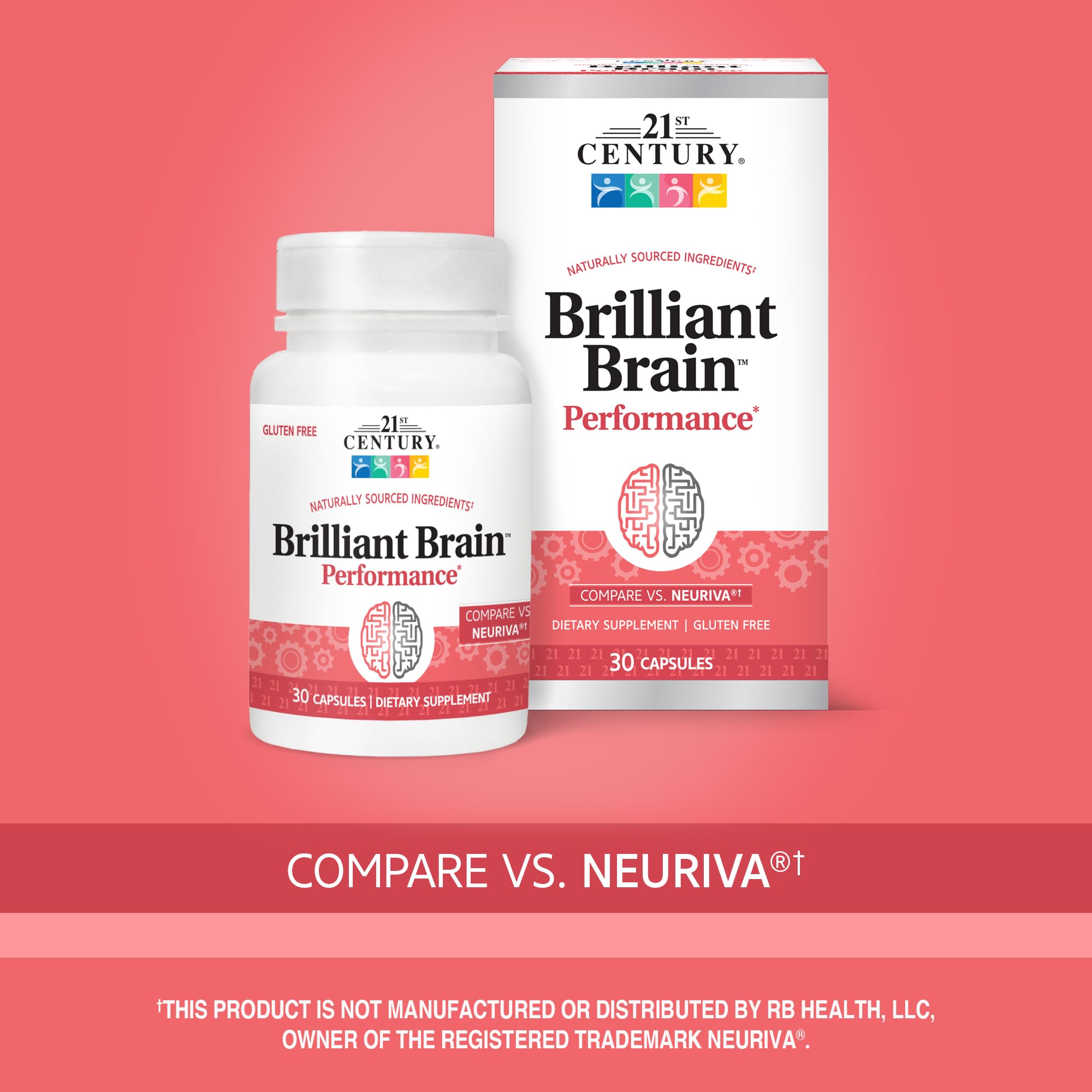 21st Century Brilliant Brain Performance Capsules, (30 Count), Cognitive Health Support, Contains Plant-Sourced Phosphatidylserine & Nootropic Coffee Fruit Extract, Decaf & Gluten Free