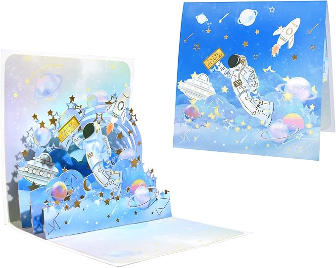 GREETING ART Happy Birthday Pop Up Card,Spaceman Birthday Pop Up Card,Astronaut Birthday Card,Kids &Adults Pop Up Birthday Card