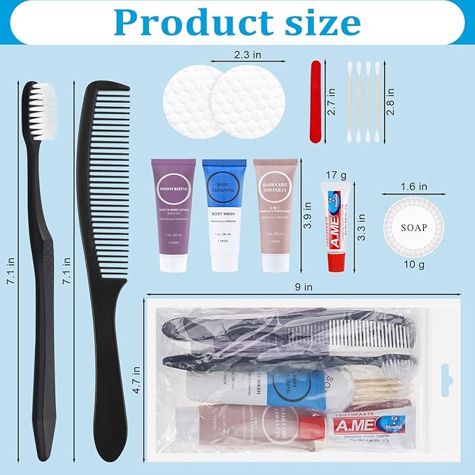 Toiletries Kits Bulk Disposable Travel Supplies, Personal Hygiene Care Essentials Men Women Trial Size Toiletry Sets Amenities for Hotel/Camping/ Charity/Homeless/Shelter/Relief 7 in 1 (40 Pack)