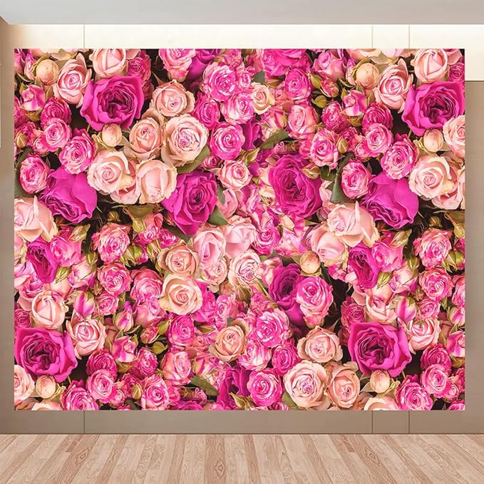 10x8ft Pink Red Rose Floral Wall Backdrop Flowers Photography Background Mothers Day Valentine's Day Backdrop Girls Birthday Party Baby Shower Wedding Decoration Banner