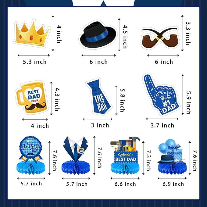Fathers Day Decorations Set - 22 PCS Happy Father's Day Banner, Hanging Swirls & Table Centerpieces - Perfect for Fathers Day Party, Birthday and Family Gatherings