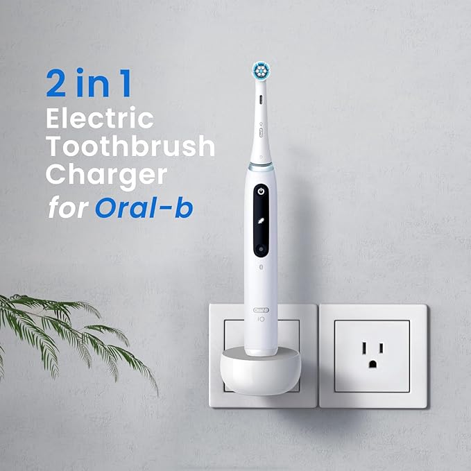 2-in-1 Wall Charger for Oral-B Braun Electric Toothbrush, 3-Port US Plug Charger Base for Oral B Genius Pro Smart Vitality Kids io2 io3 io4 io5 io6 Serie, IPX5, White