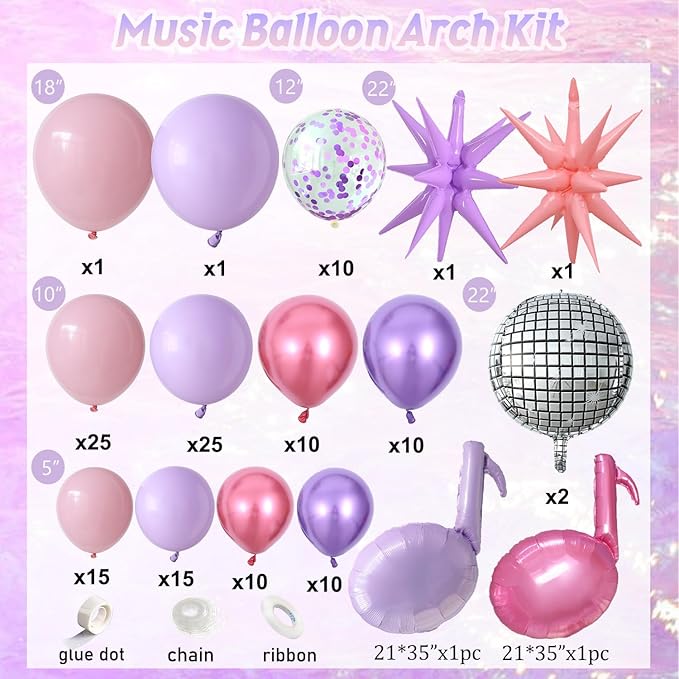 K pop Music Hunter Theme Birthday Decorations,Pink and Purple Balloon Garland Arch Kit with Music Note Disco Ball Exploding Star Foil Balloons for K pop Movie Theme Birthday Singer Party Decoration
