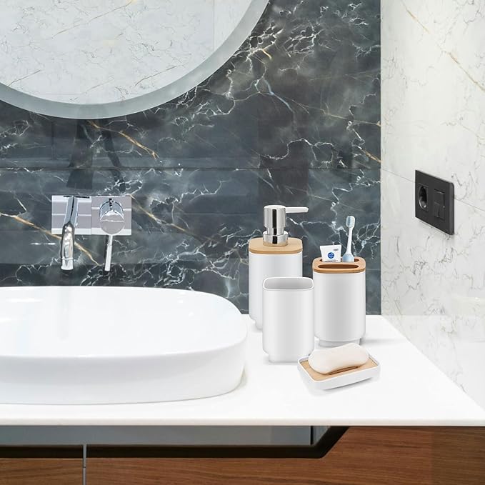 Bathroom Accessories Set,White Bathroom Set,24 Pieces Bathroom Accessory Set with Shower Curtain,Trash Can for Bathroom Accessories Décor and Home Gifts