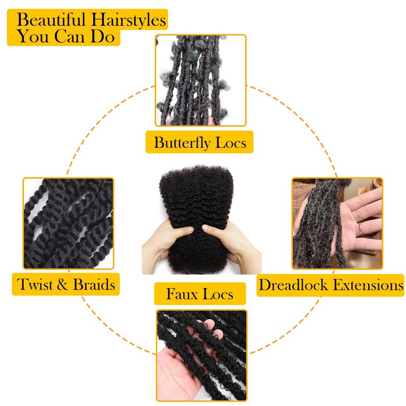 Afro Kinkys Bulk Human Hair 14Inch 60g/pack 100% Natural Black Human Hair For Making Micro Locs, Twist Braiding, Dreadlocks Extensions, Locs Repair, Mini Twists
