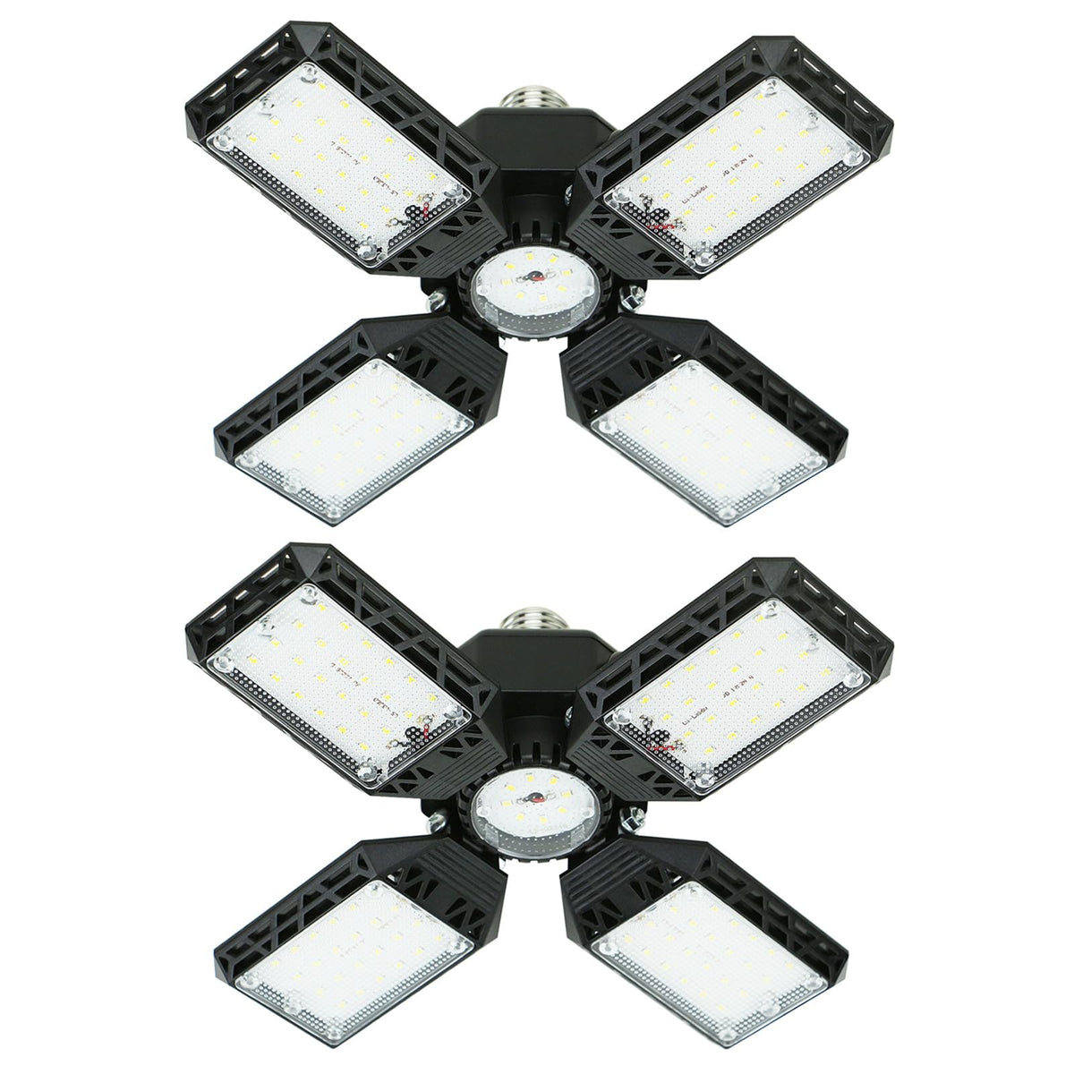 QiyuanLS 2-Pack LED Garage Light, 150W Deformable LED Ceiling Lights, 15000LM Garage Lighting with 4 Adjustable Panels, E26/E27 Shop Lights for Basement, Workshop, Attic