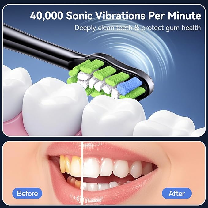 Sonic Electric Power Toothbrush for Adults & Kids,3 Deep Clean Modes IPX7 40000VPM Rechargeable Toothbrush with 8 Brush Heads, Travel Case, 2-Min Smart Timer, One Charge Last 60 Days(Pink)