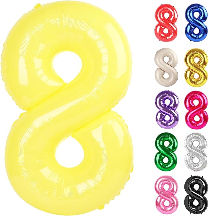 Yellow Number 8 Balloon 40 Inch, 8 Balloon Number, 8th Birthday Decorations, Yellow Party Supplies for Boys Girls