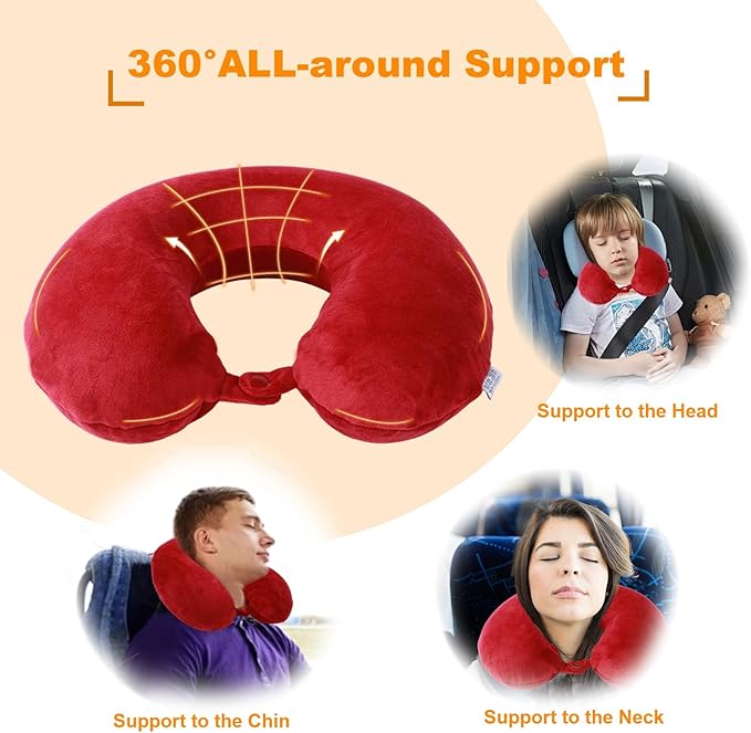 Travel Pillow,100% Pure Memory Foam U Shaped Neck Pillow,Super Lightweight Portable Headrest Great for Airplane, Car,Home,Office,Sleeping Rest (Wine red)