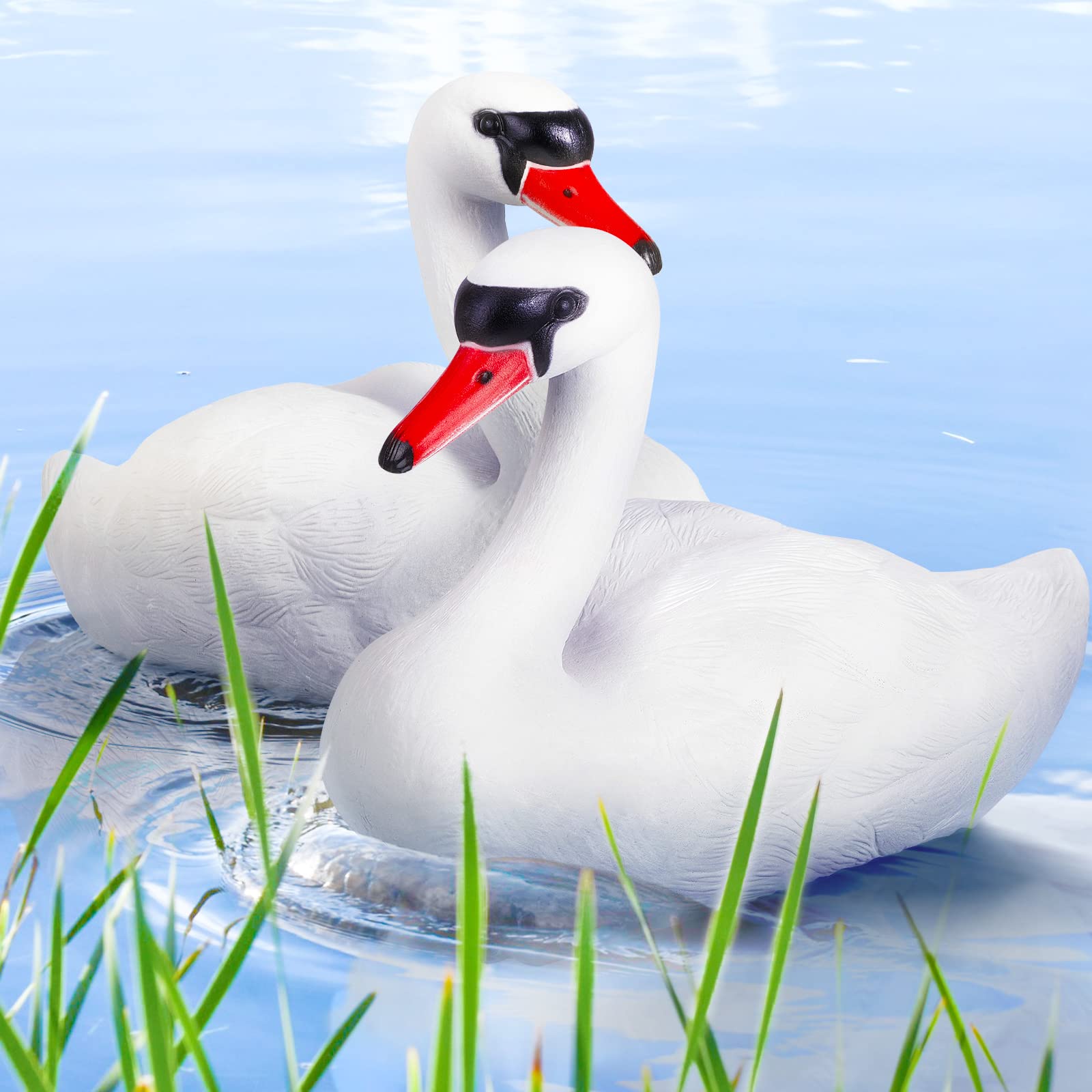 Deekin Swan Decoy Pool Float, 2 Pcs, Goose Decoy for Pond Garden, White