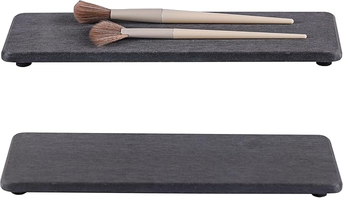 2 Pcs Water Absorbing Stone Trays, Kitchen/Bathroom Sink Soap Dish, Diatomite Tray Used for Hand Soap & Cosmetic Bottles in The Modern Home, 3.15" W x 10.2" L, Dark Gray