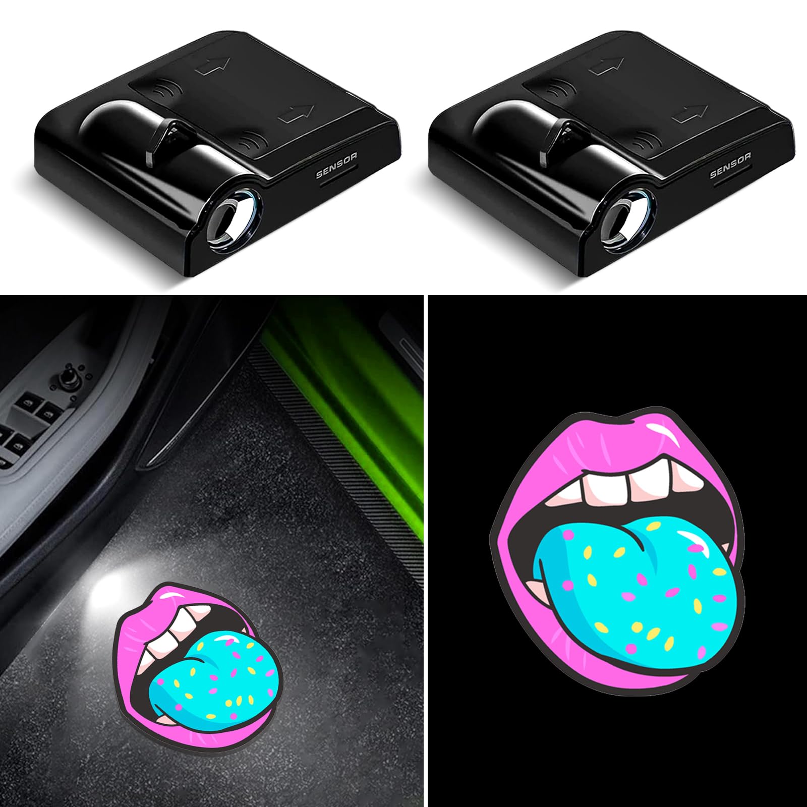 Car Door Lights Projector, 2PCS Hippie Blue Tongue Car Door Projector Lights Universal Welcome Courtesy Ghost Shadow Lamp Fit fo