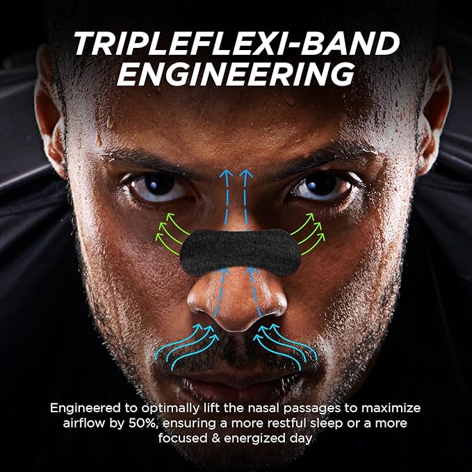 AIR-ON Performance Nose Strips | Nasal Strip for Breathing, Less Snoring & Sleeping Relief | Extra Strength, Wide Body | Drug-Free Adhesive, Athletic Support, Sweat & Oil Proof - Black (30 Pieces)