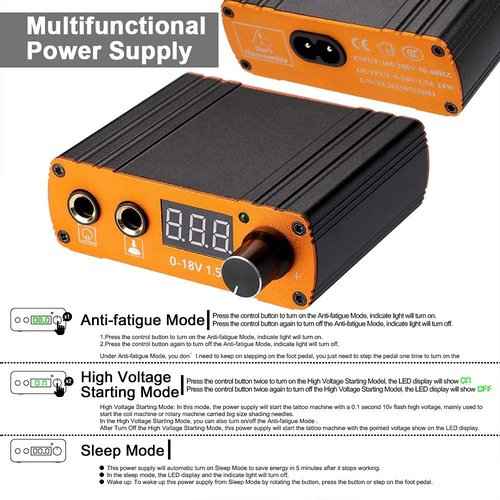 BZTANG Complete Beginner Tattoo Kit Motor Pen Machine USA Color Inks Power Supply Set Needles (black)