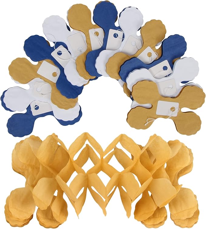 Navy-Blue White-Gold Party-Decorations Streamers Garland - 12pcs Royal Blue Graduation 2026 4-Leaf Paper Clover Streamer Men Boy Birthday Wedding Bridal Shower Flower Banners Fathers day Decor Ouruola