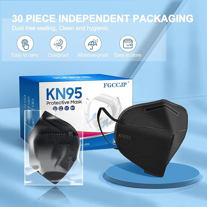 KN95 Face Mask 30pcs Disposable Face Masks Individual Packed Safety 5 Layers Breathable Cup Dust Masks Filtration>95%