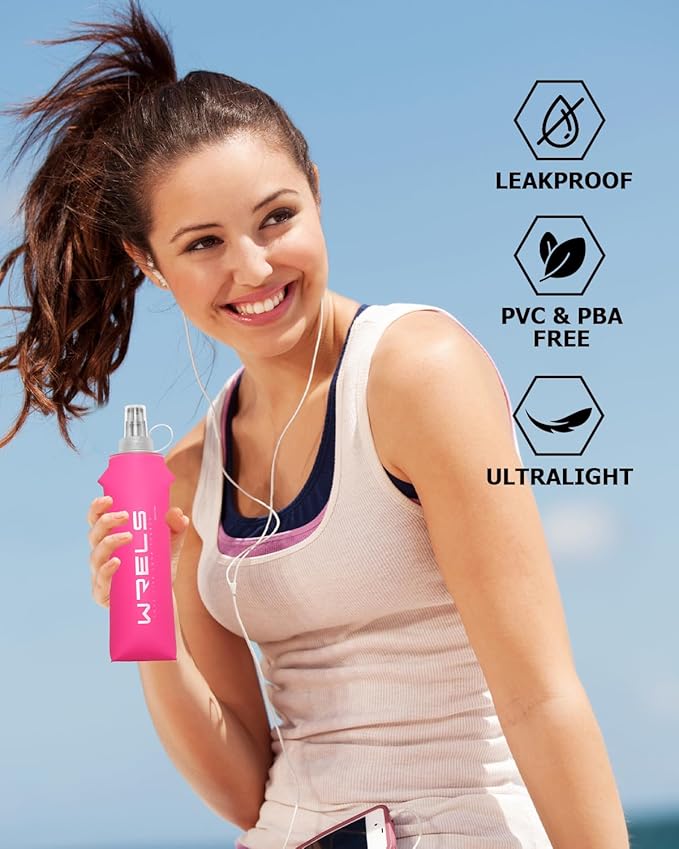 Folding Soft Flask Portable Collapsible Running Lightweight Water Bottle for Outdoor Sports,Travel with Mouthpeice Cover
