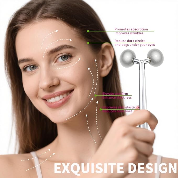 Annarose Face Roller Massager Skin & Gua Sha Facial Tools Stainless Steel, Facial Massage Skin Carefor Face Neck Body, Reduce Puffiness Remove Wrinkles, Valentines Gift for Women