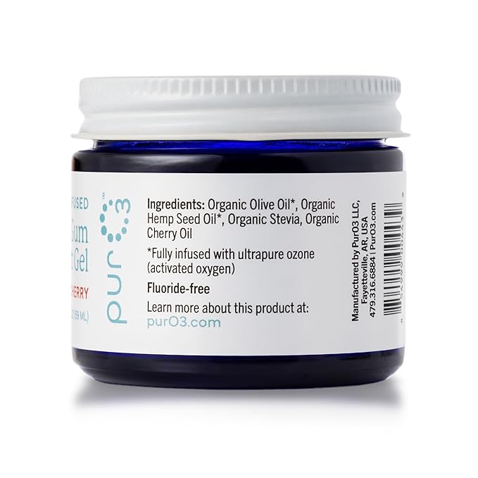 PurO3 Ozone Tooth & Gum Support – Ozonated Organic Olive Oil & Essential Oils for Complete Oral Care & Fresh Breath, Natural Fluoride-Free Solution for Deep Cleaning, Cherry/Stevia, 2 Fl Oz Gel