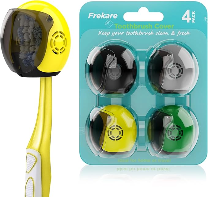 Helmet Toothbrush Covers Caps, Fits Most Manual and Electric Tooth Brushes, 4 Count (Black, Grey, Green, Yellow)