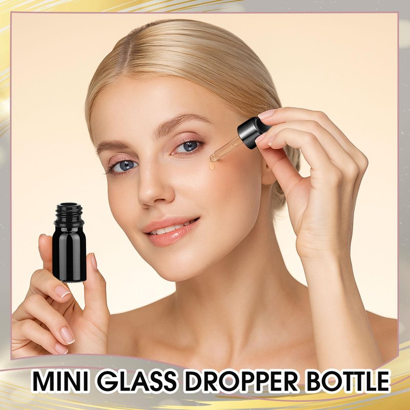 Patelai 48 Pcs 5 ml/ 0.2 oz Frosted Glass Dropper Bottles Essential Oil Bottles with Eye Dropper and Bamboo Lids Perfume Sample Essence Liquid Cosmetic Containers and Funnels (Black)