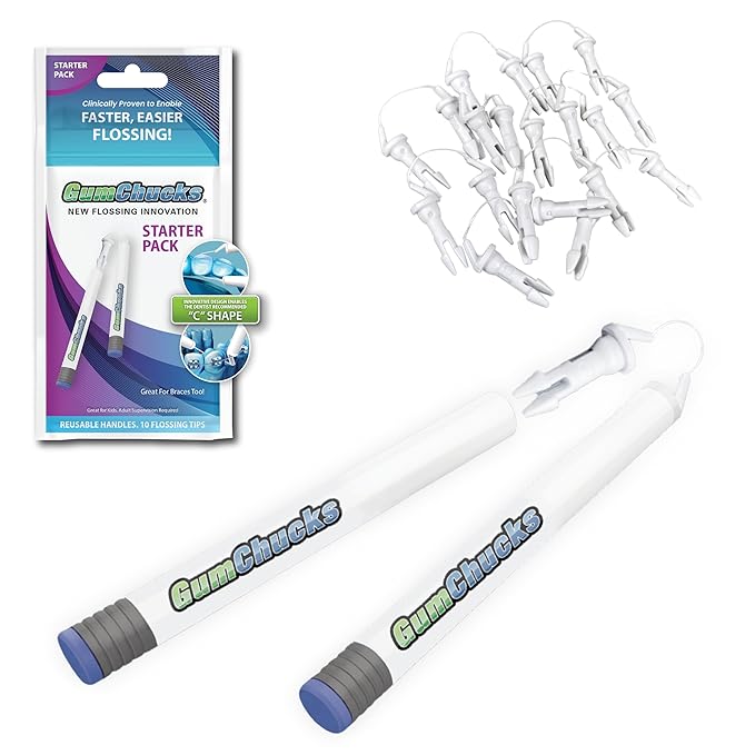 GumChucks Orthodontic Flossers Dental Floss - Floss for Braces - Brace Floss Picks - Gum Flossing Picks - Ortho Dental Flossers (Adult Starter Pack)