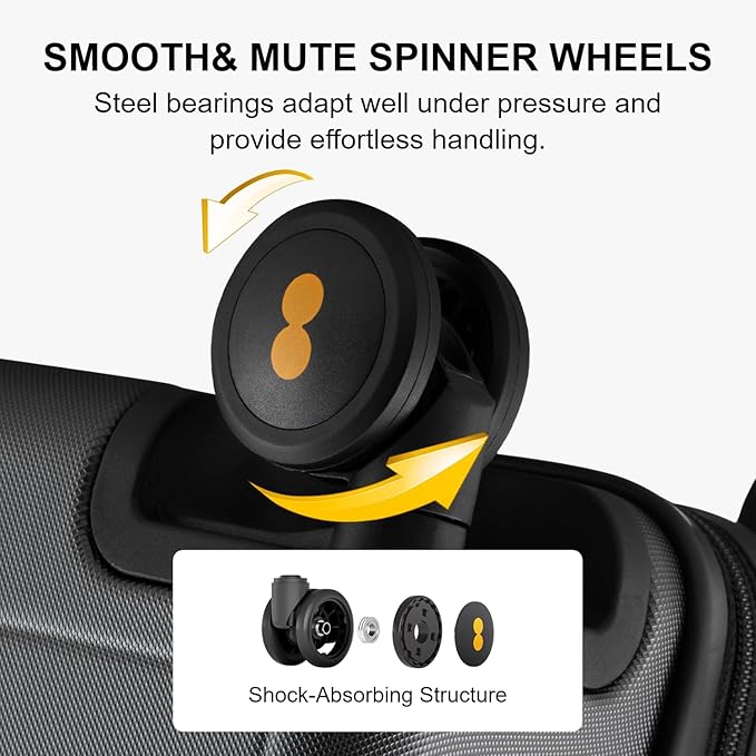 LEVEL8 Checked Luggage, Large Suitcase, Lightweight Luminous Textured Tsa Approved Medium Hardside Luggages with 8 Spinner Wheels, 24 Inch, Dark Grey