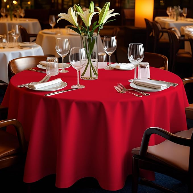 12 Pack Premium Red Plastic Table Cloth -120 Inch Round Tablecloth, Disposable Tablecloth Plastic Table Cover for Parties (12, Red, 120" Round)