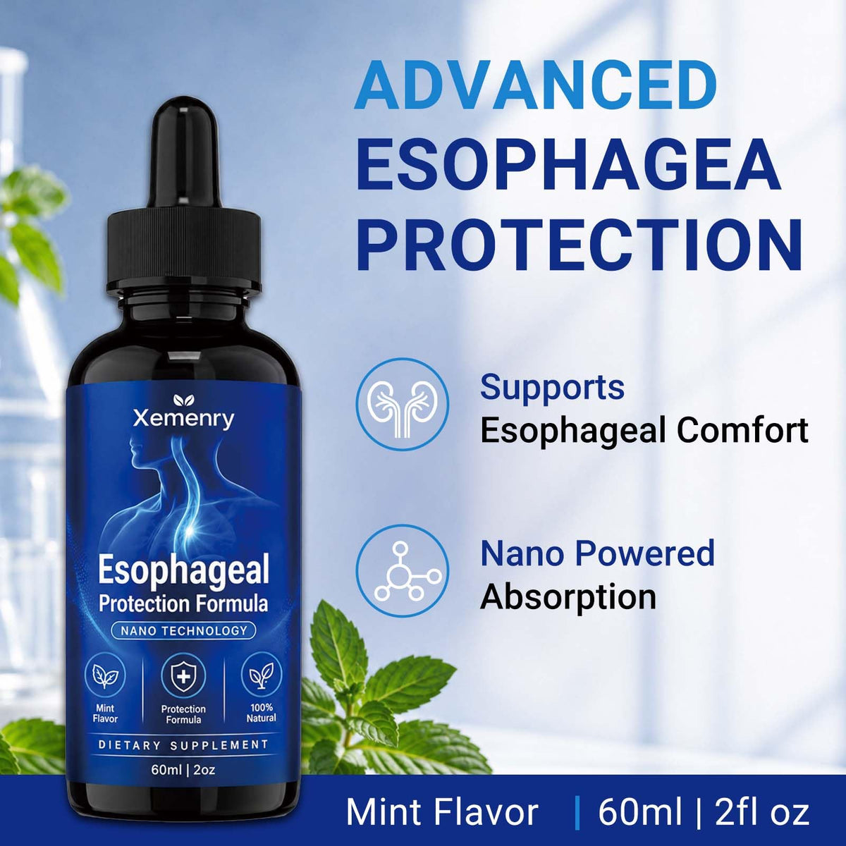 Nano Esophageal Relief Drops - Slippery Elm Bark, Zinc, L-Carnosine, L-Glutamine & Aloe Extract - Non-GMO, Dairy-Free - Relieves Digestive Irritation, Supports Throat & Stomach Comfort - 2 fl oz