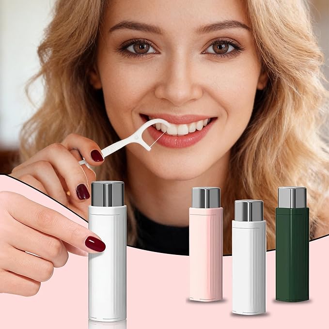 Portable Floss Dispenser with 100 Pcs Dental Floss, 2026 New Dental Floss Dispenser Dental Floss Picks Case, Refillable Automatic Travel Floss Pick Organizer Pocket Floss Boxes (200 Pcs Flossers)