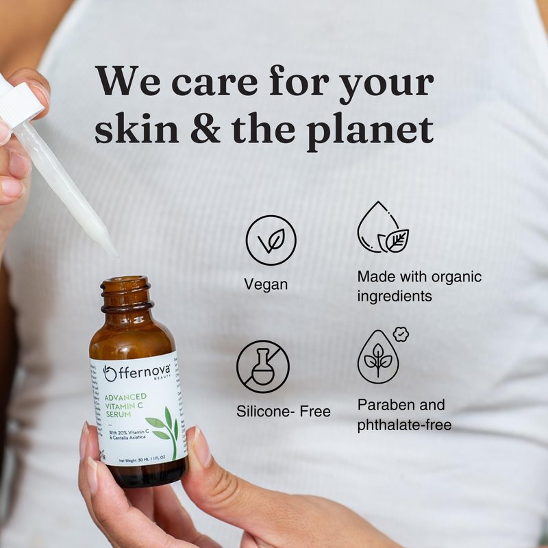 Offernova Organic Vitamin C Serum - 20% Vit C and Hyaluronic Acid Anti Aging Serum for Face, Eyes and Neck. Enhanced Absorption Dark Spot Corrector for Youthful Looking Skin, 1 oz