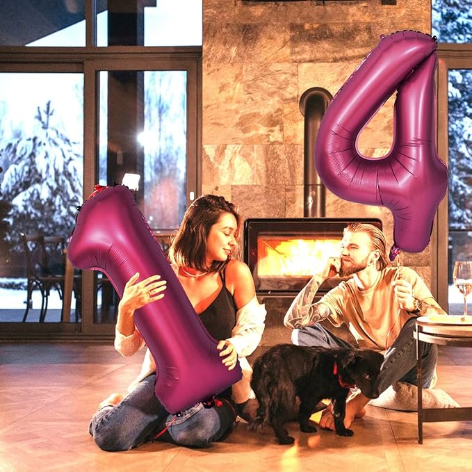 Number 4 Balloons 40 Inch Wine Red Burgundy Foil Helium Large Balloons for Birthday Party Anniversary Decorations（Digital 4）
