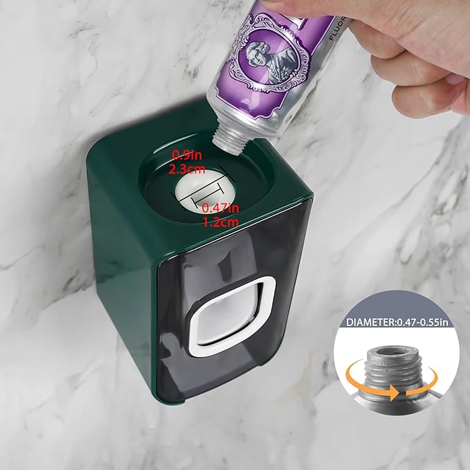 2 Slot Toothbrush Holder and Toothpaste Dispenser Wall Mounted, Automatic Toothpaste Squeezer, 2 in 1 Tooth Brush Toothpaste Organizer for Shower (Green)