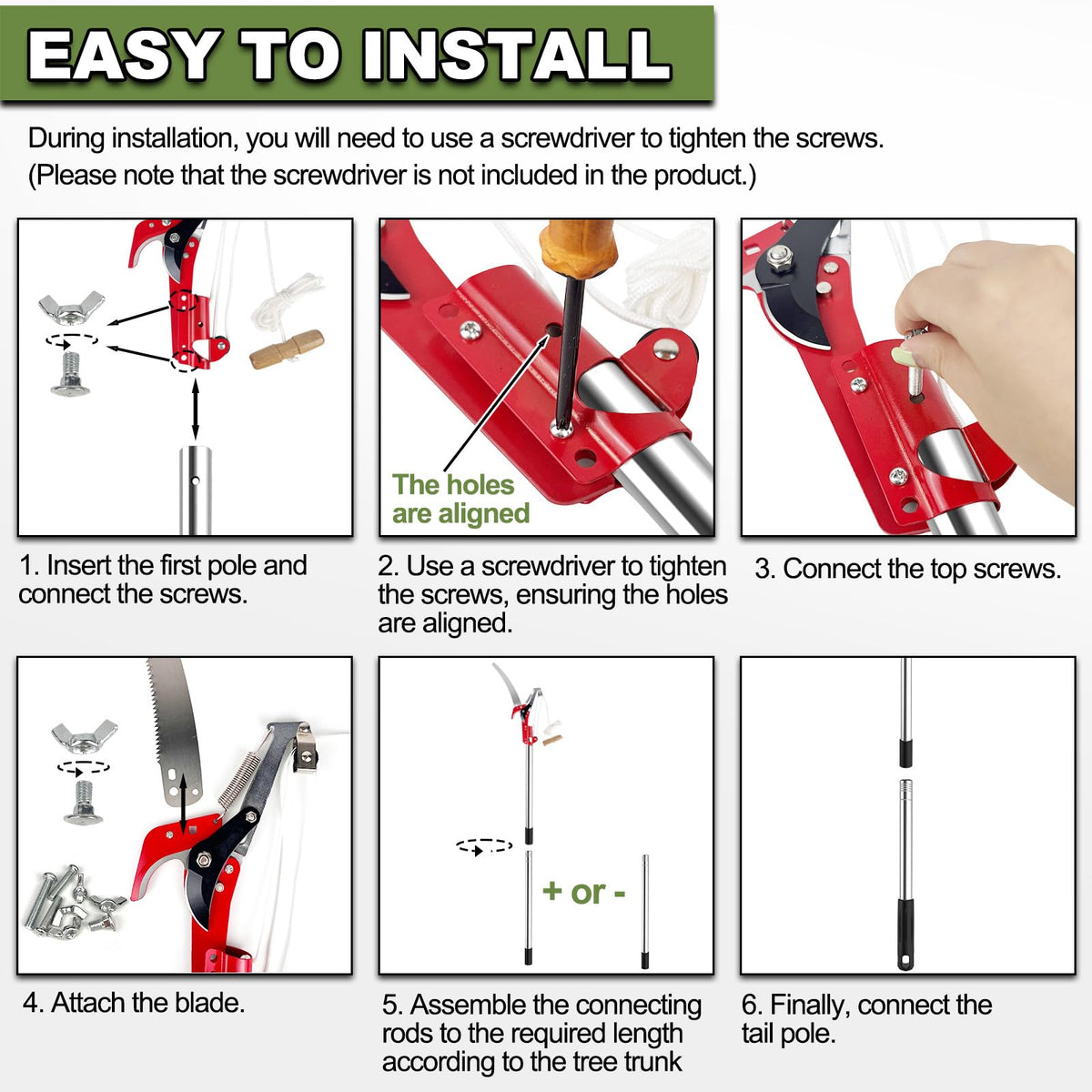13ft Pole Saws for Tree Trimming, Lightweight Stainless Steel Tree Trimmers Long Handle Pruner, Tree Pruner Extendable, Manual Pole Cutter for Yard Garden Patios Trees Branches Cutting