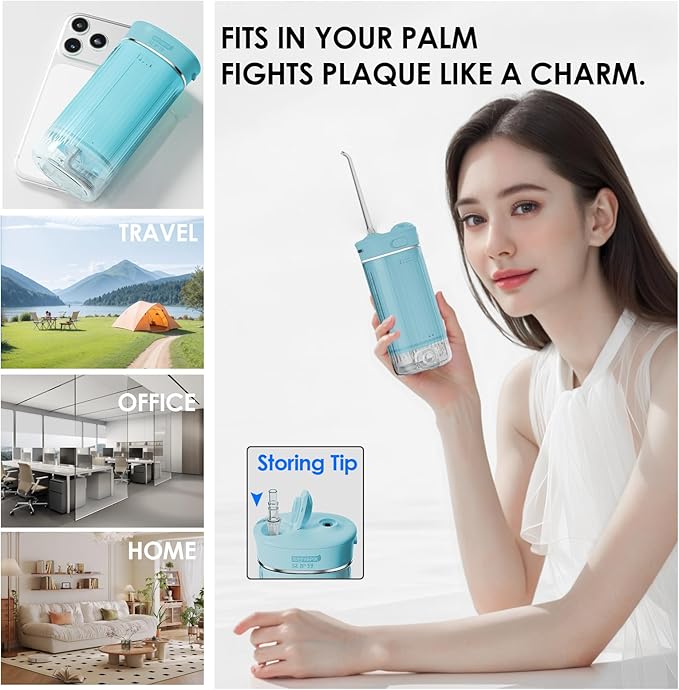Portable Eco-Friendly Water Flosser 225ML Long-Lasting Endurance Travel Oral Irrigator for Gum Care/Implants/Braces (Green)