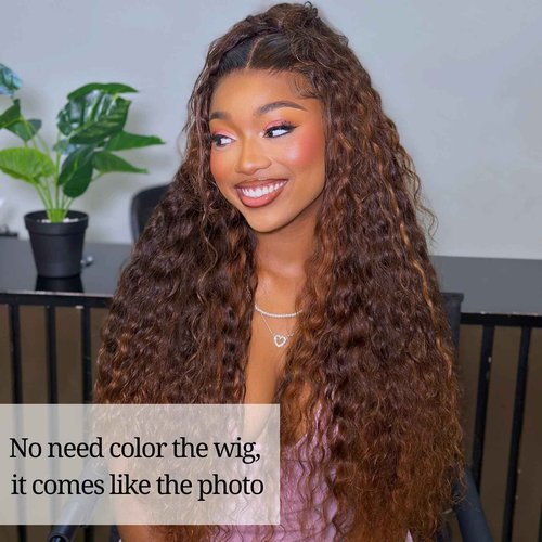 ALHER Honey Blonde Highlight Water Wave Bundles 26 Inch P4/27 Ombre Single Bundles Wet and Wavy Bundles Human Hair Highlight Brown Color 12A 100% Brazilian Virgin Remy Hair for Black Women Soft Thick