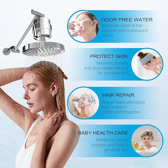 Yodel Shower Filter with 6 Cartridge Chrome - Hard Water Softener, 99% Removes Chlorine & Impurities, Improves Skin & Hair Condition, Universal Fit for Shower Heads