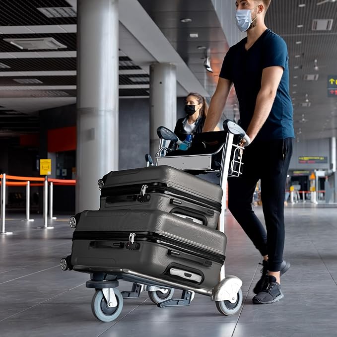 Karl home 24in Checked Luggage with TSA Lock, ABS Hardshell Check-in Suitcase with Spinner Wheels, Durable Medium Suitcase Rolling Luggage for Business Travel, Dark Grey