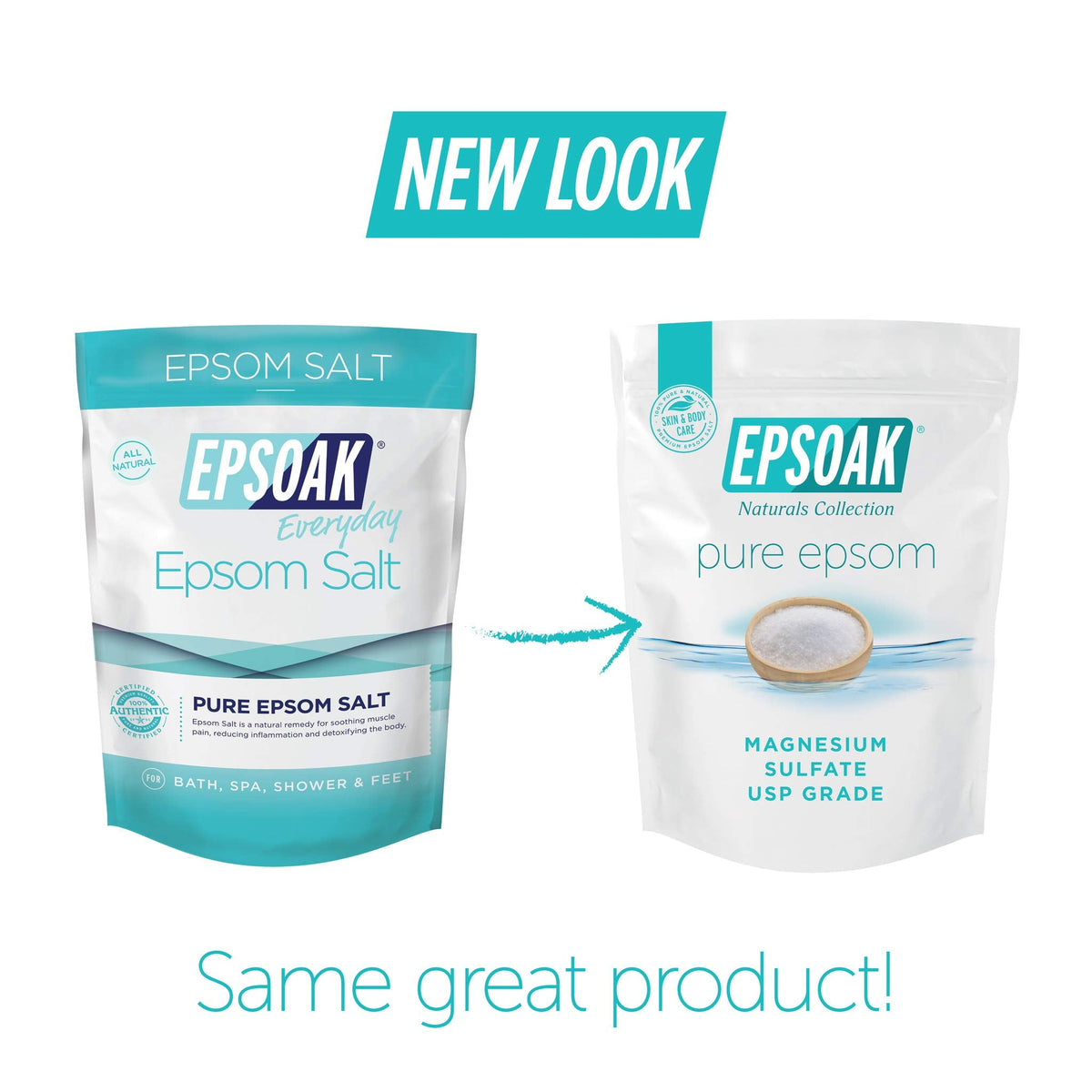 Epsoak Epsom Salt 12 lb. Magnesium Sulfate USP. (Qty. 6 x 2 lb. Bags) Resealable Epsom Salt Bag Unscented, Made in The USA, Cruelty-Free Certified