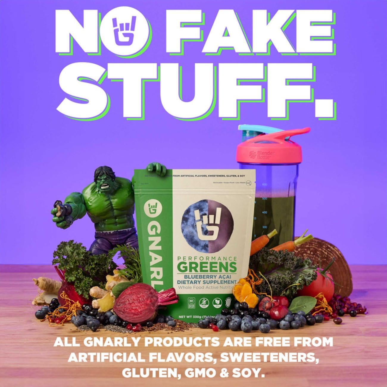 Gnarly Nutrition Greens Superfood Powder – Blueberry Acai Performance Super Greens Powder – NSF Sport Certified – Organic, Probiotics & Essential Micronutrients - Blueberry Acai, 11.64 oz
