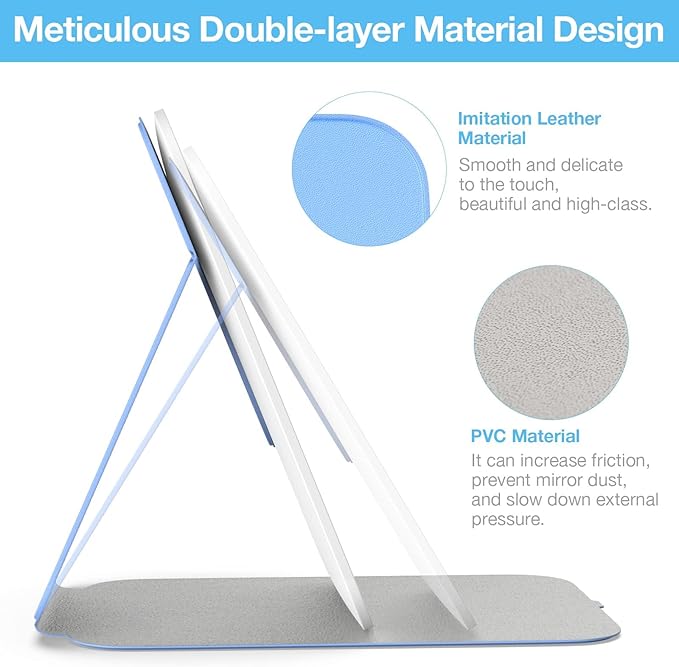 Kintion Travel Makeup Mirror, Portable LED Lighted Makeup Mirror, 360° Rotation Touch Screen Vanity Mirror, 60 LEDs, 3-Color Dimmable Lighting, Rechargeable Tabletop Folding Cosmetic Mirror, Blue