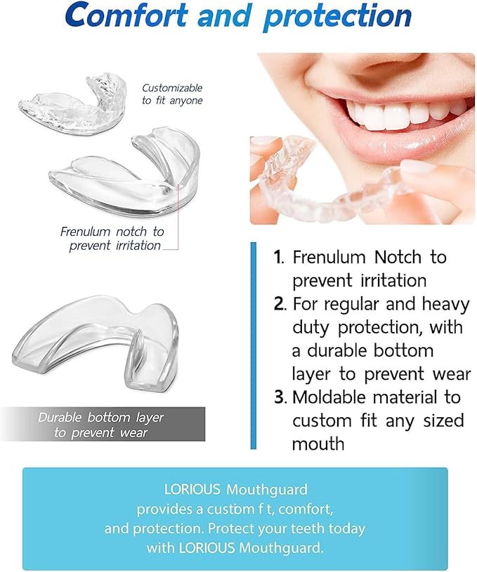 Mouthguard - One Size Fits All Premium Set of 6 BPA Free Moldable, Customizable and Trimmable Medical Grade Mouth Guard for Grinding Teeth Clenching Bruxism, Sport Athletic, Whitening Tray
