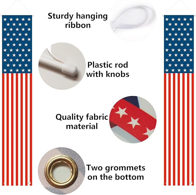 Patriotic Decorations - 4th of July Decorations Outdoor Hanging American Flag Banners Porch Sign for Veterans Memorial Labor Presidents Flag Election Day