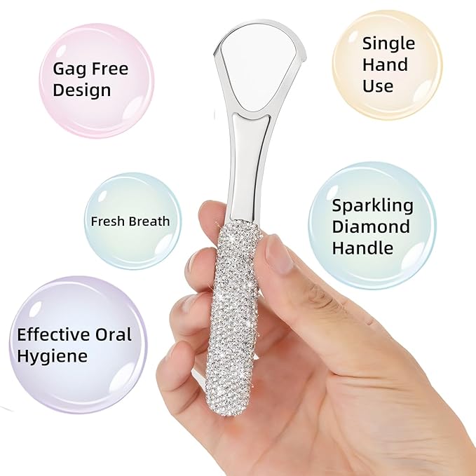 Tongue Scraper Bling Metal Tongue Cleaner for Adults & Kids Diamond Stainless Steel Tongue Scrubber for Oral Care & Hygiene(Black)